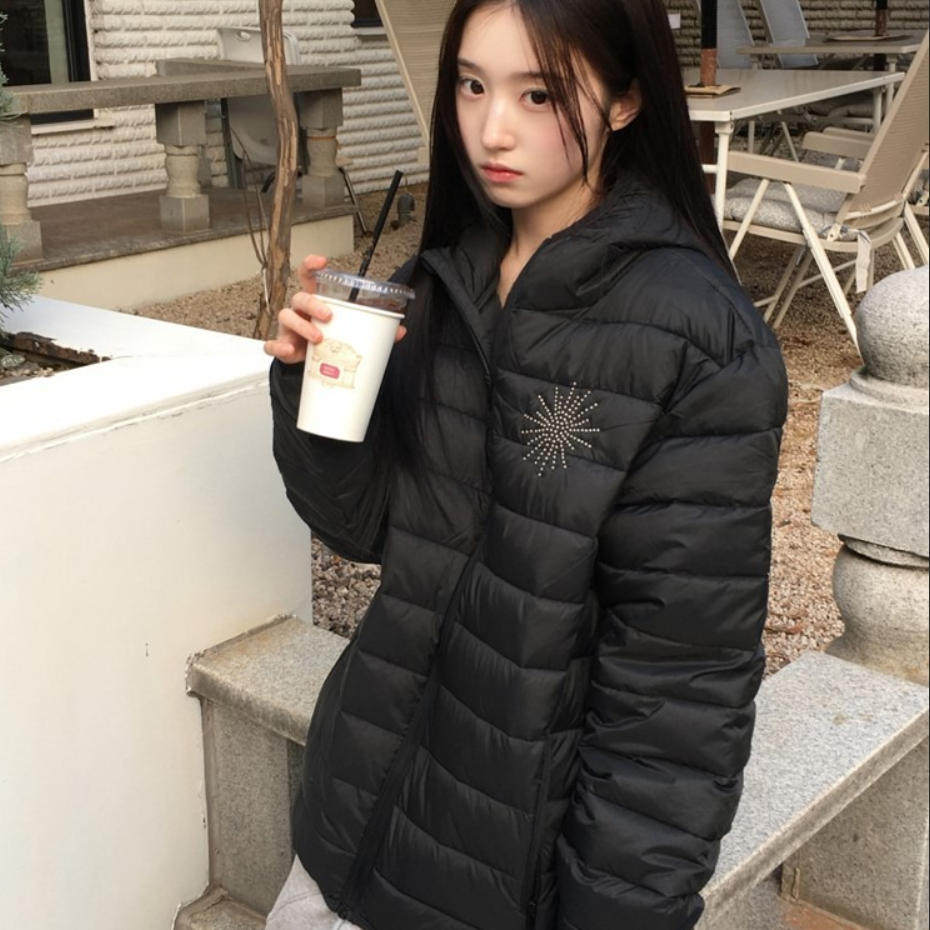 韩国代购直邮2026冬Daybin黑色排骨羽绒服女短款连帽轻薄保暖外套