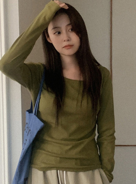 韩国直邮Heylady秋简约百搭日常通勤圆领纯色修身显瘦长袖T恤女