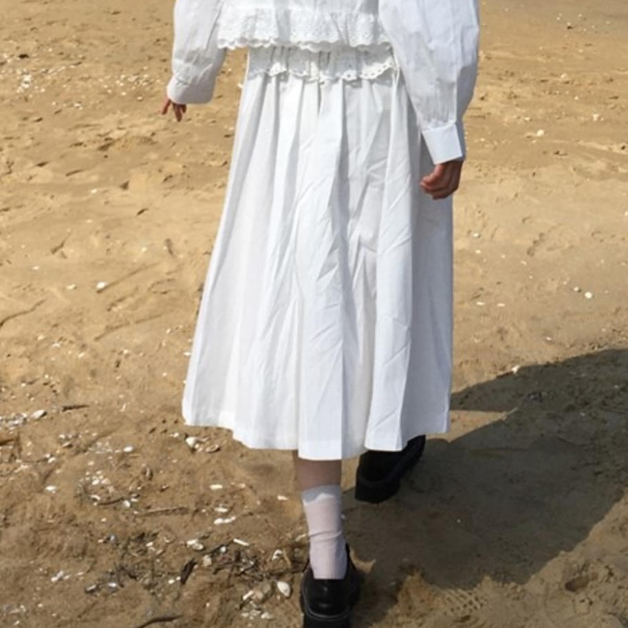 韩国代购直邮2026夏Daybin甜美少女风花边高腰百搭学院风半身裙