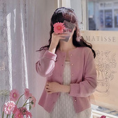 韩国代购 女 针织开衫 直邮Leelin春温柔淑女亲肤单袖 通勤羊毛长袖