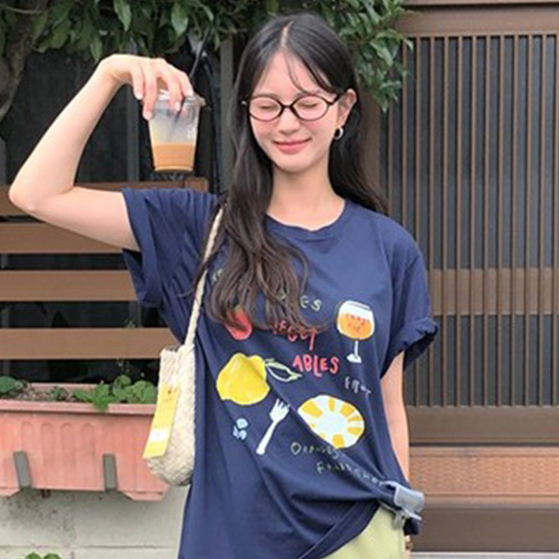 韩国代购直邮2026夏ordinairement宽松减龄童趣圆领印花短袖T恤女