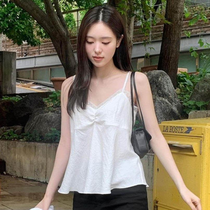 韩国代购直邮2026夏Cherrykoko白色V领蕾丝吊带背心修身内搭叠穿