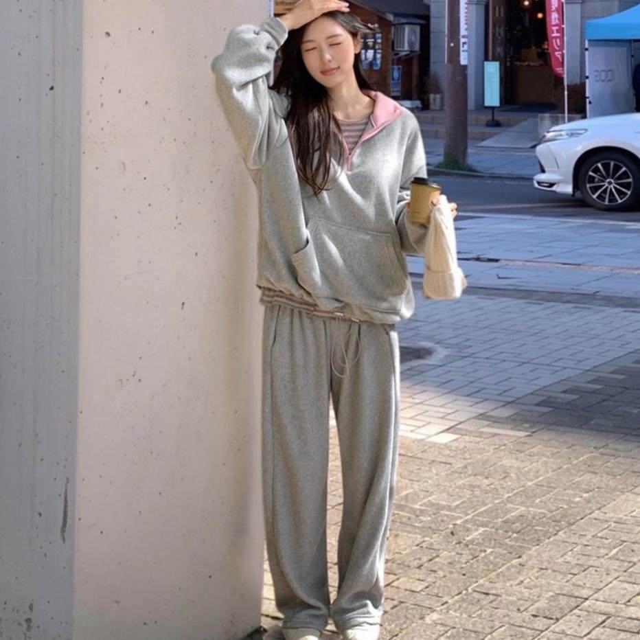 韩国代购直邮2026冬Cherrykoko慵懒针织卫衣套装女显瘦百搭两件套