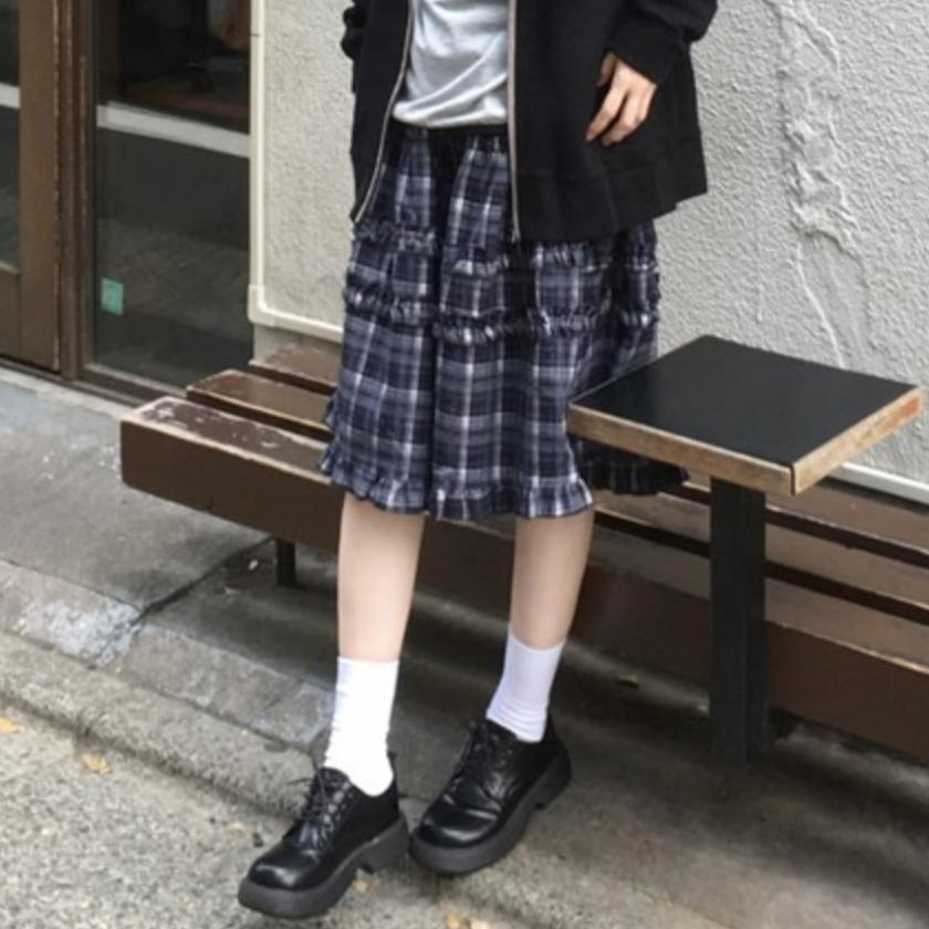韩国代购直邮2026秋Daybin格子半身裙抽褶木耳边减龄显瘦百搭裙子