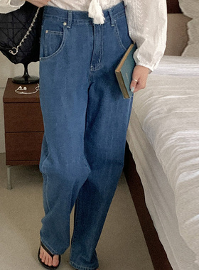 韩国直邮Heylady秋百搭时尚简约通勤日常高腰显瘦口袋直筒牛仔裤