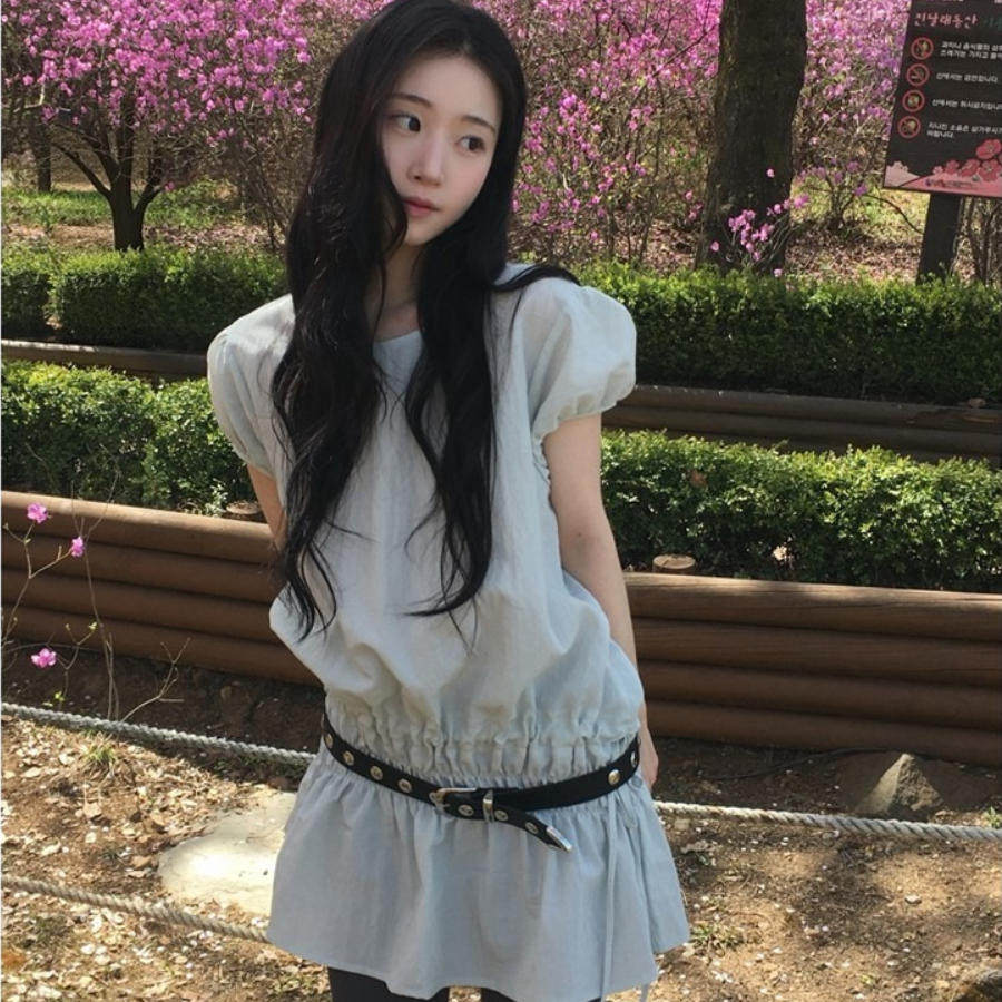韩国代购直邮2026夏Daybin小众甜美日系泡泡袖衬衫松紧收腰设计感