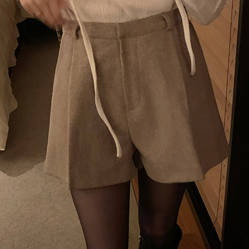 韩国代购直邮Fine-thankyou冬百搭时尚修身叠穿高腰阔腿休闲短裤