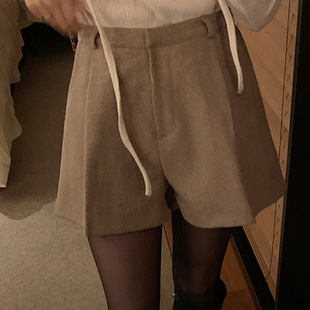 叠穿高腰阔腿休闲短裤 韩国代购 修身 thankyou冬百搭时尚 直邮Fine