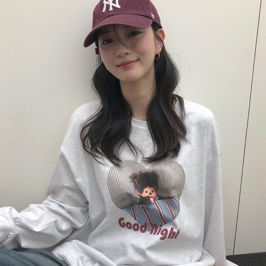 韩国代购直邮2026秋Ordinairement卡通印花卫衣女慵懒风休闲上衣