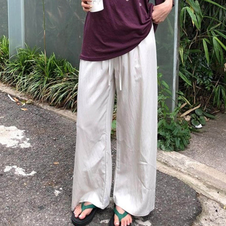 韩国代购直邮2026夏松弛感抽绳阔腿裤宽松垂感显瘦休闲长裤慵懒风