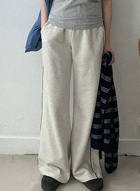 韩国代购直邮Heylady春休闲百搭运动松紧腰宽松直筒休闲长裤女