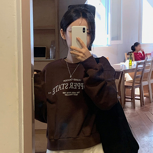 韩国直邮Fine 休闲街头百搭字母宽松圆领套头卫衣 thankyou秋时尚