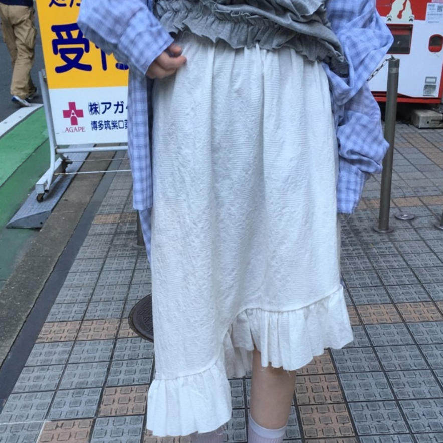 韩国代购直邮2026春Daybin清纯风松紧腰荷叶边不规则中长款裙子