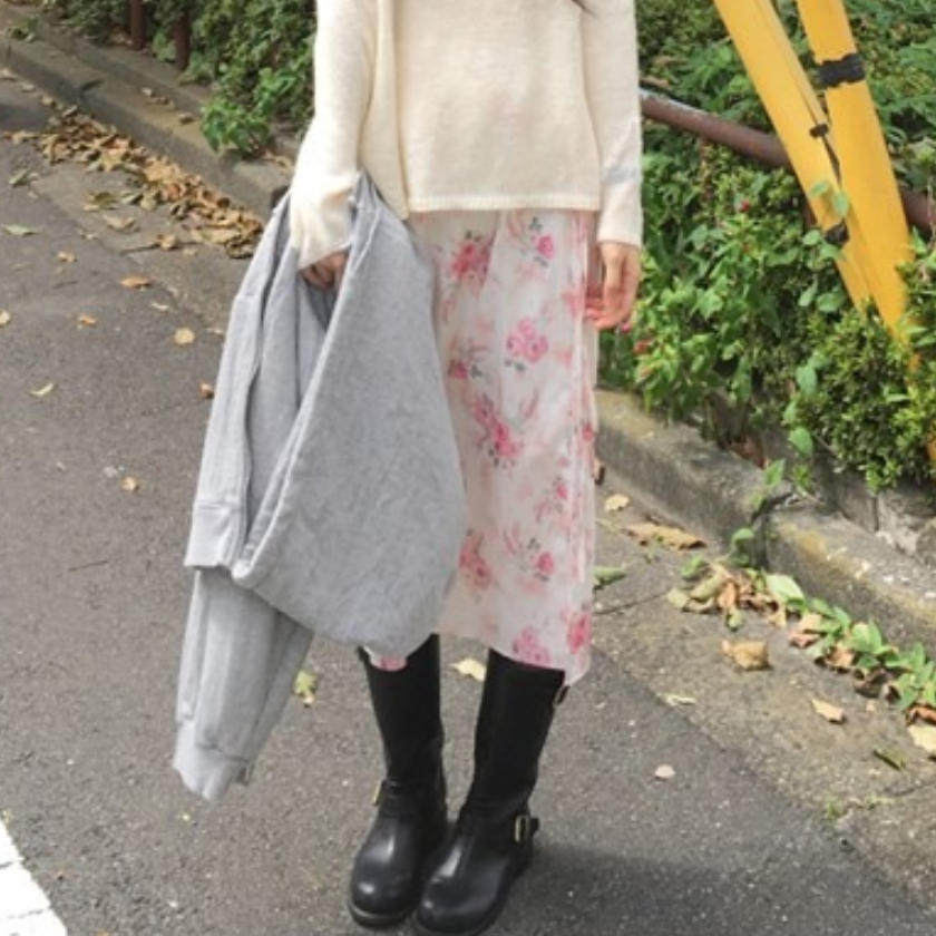 韩国代购直邮2026秋Daybin温柔小碎花半身裙女中长气质侧开叉裙子