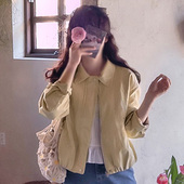 长袖 韩国代购 直邮Leelin春百搭通勤复古日常修身 拉链翻领短外套女