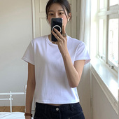 韩国代购 T恤女 短袖 直邮Flily春极简百搭通勤日常纯色修身 圆领修身