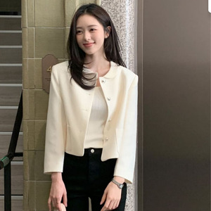 韩国代购直邮2026春Cherrykoko通勤小香风翻领单排扣短款减龄外套