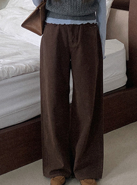 韩国代购直邮Heylady冬复古气质优雅高腰显瘦宽松阔腿休闲长裤女