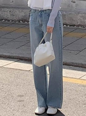 韩国代购直邮2026夏Fine-thankyou休闲高腰慵懒风牛仔落款阔腿裤