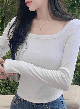韩国直邮Secondesecon秋百搭气质淑女温柔修身显瘦圆领长袖T恤女