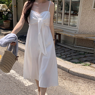 thankyou夏百搭甜美温柔淑女蝴蝶结系带吊带连衣裙 韩国直邮Fine