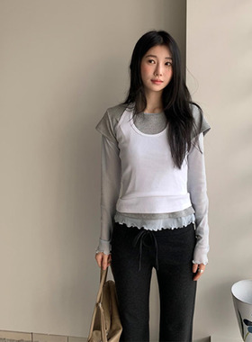 韩国代购直邮2026春Flily挂脖背心女简约百搭修身叠穿木耳边上衣