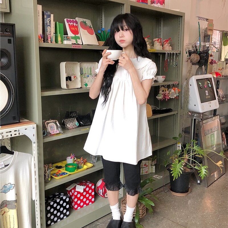 韩国代购直邮2026夏Vinvle韩系甜美娃娃领泡泡袖衬衫宽松减龄软奶