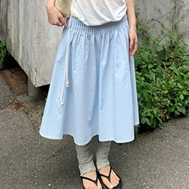 韩国代购直邮2026夏Flily淑女风A字半身裙女中长款松紧腰显瘦伞裙