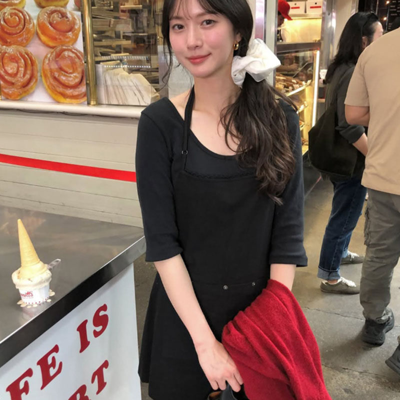韩国代购直邮2026春装百搭修身休闲吊带黑色连衣裙女可爱软妹风