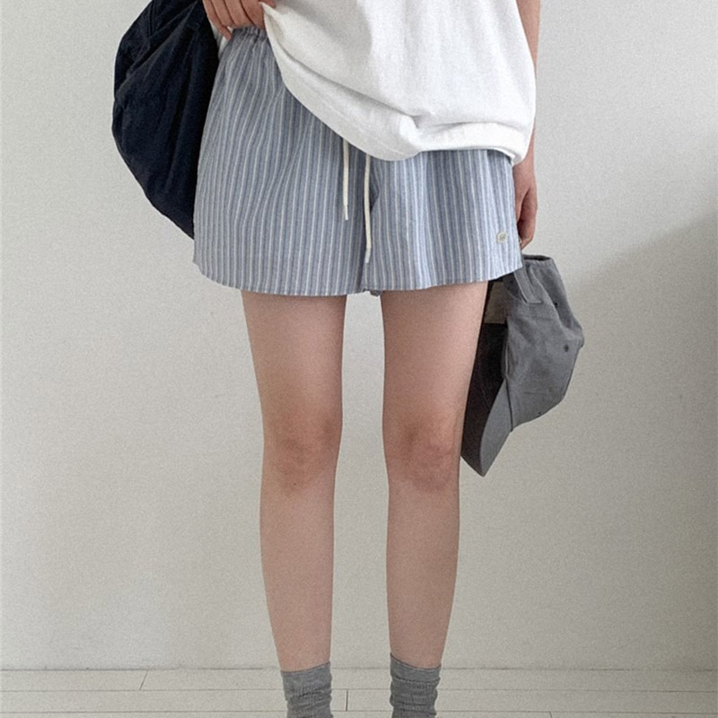 韩国代购直邮2026夏Daybin盐系条纹百搭松紧腰抽绳显瘦休闲短裤女