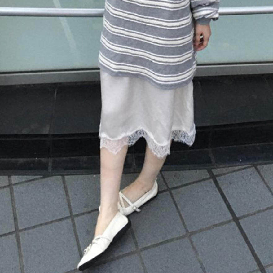 韩国代购直邮2026秋Daybin复古纯色蕾丝半身裙女中长减龄显瘦裙子