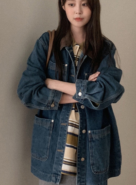 韩国直邮Heylady秋时尚气质通勤复古街头翻领长袖宽松牛仔外套女