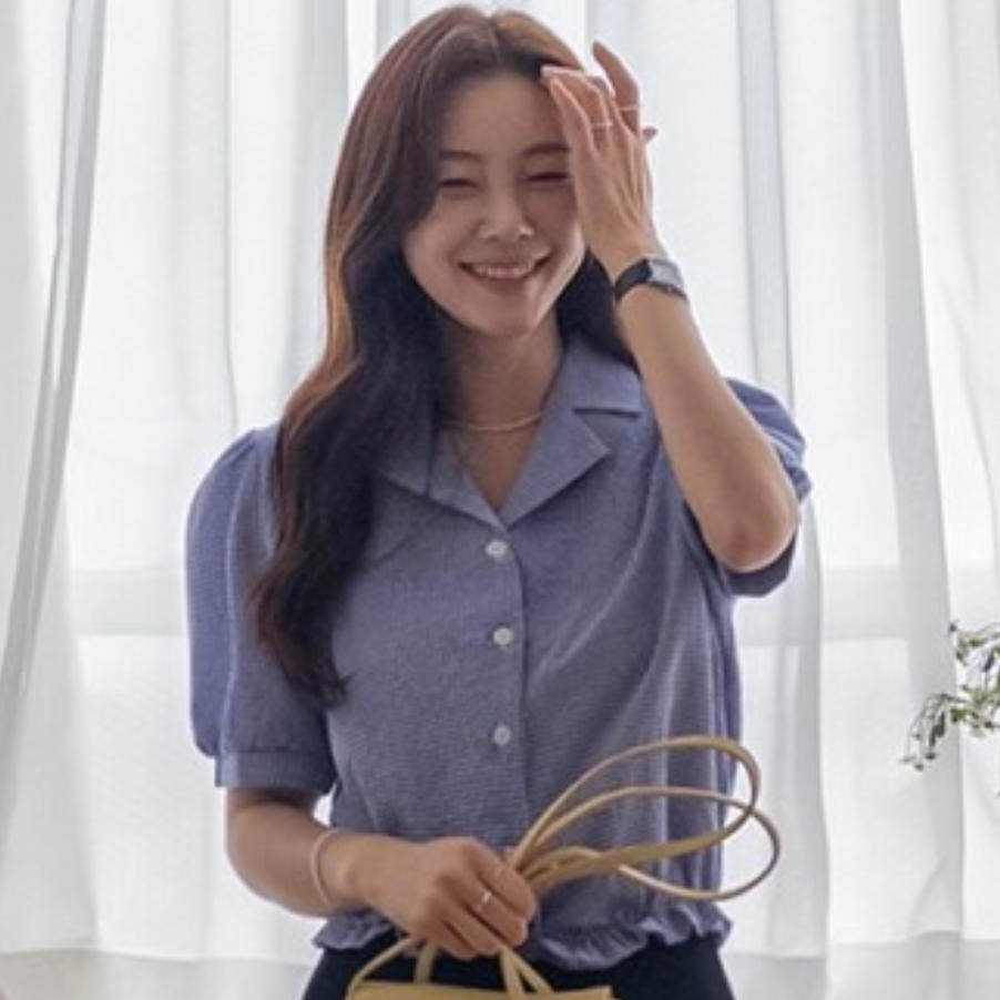 韩国代购直邮2026夏Leelin淑女风翻领短袖条纹衬衫甜美减龄少女感