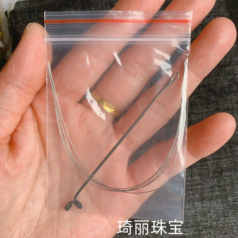 0.1 0.3MM 초미세 플레이 스틸 와이어 리드 스레드 비드 바늘 사용하기 쉬운 미세 바늘 DIY 도구 3 방향 부처님 머리 스레드 바늘