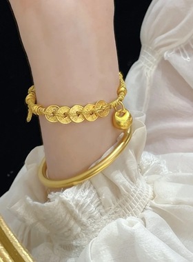 古法沙金五帝钱葫芦盘缠手链