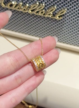 古法沙金镶钻麦穗路路通吊坠项链