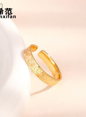 s999银碎碎冰戒指女足银不规则锤纹碎冰冰爆闪情侣素圈开口指环