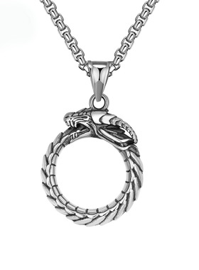 新款饰品批发 速卖通爆款货源 不锈钢复古生肖飞龙吊坠项链现货