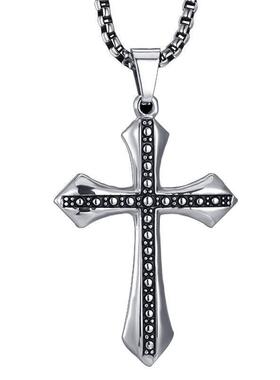时尚十字架钛钢项链复古朋克风海盗船锚吊坠项饰男女款十字链项链