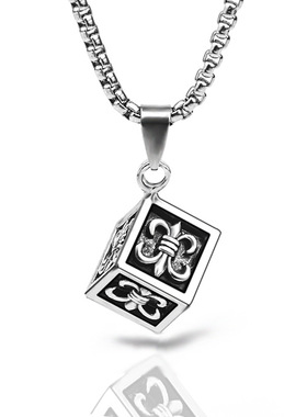 朋克风格童花十字架立方体钛钢项链欧美个性复古吊坠潮男女生