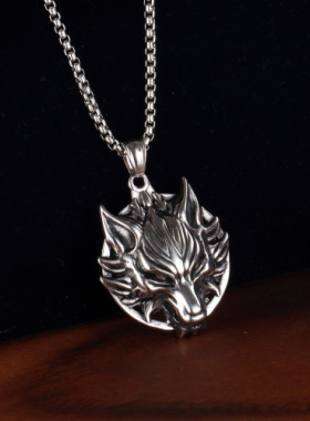 嘻哈欧美大狼头吊坠朋克项链 潮男复古钛钢狼图腾配饰不锈钢饰品