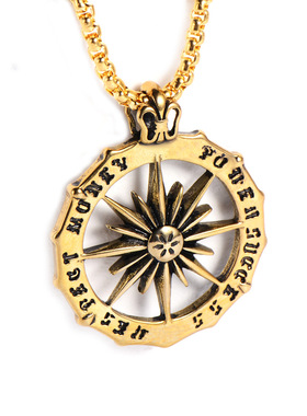 促销欧美时尚太阳之神不锈钢项链吊坠个性潮流英文男士钛钢饰品