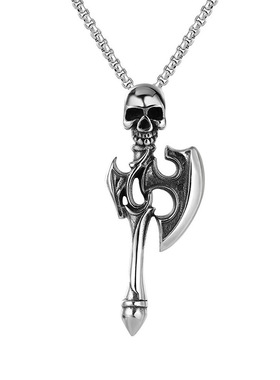 外贸饰品批发朋克 个性霸气开天斧骷髅头钛钢不锈钢吊坠项链首饰