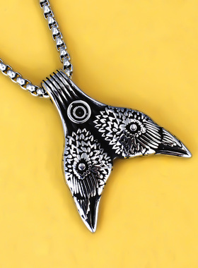 外贸新款维京饰品北欧复古不锈钢吊坠项链双面维京个性乌鸦头挂件