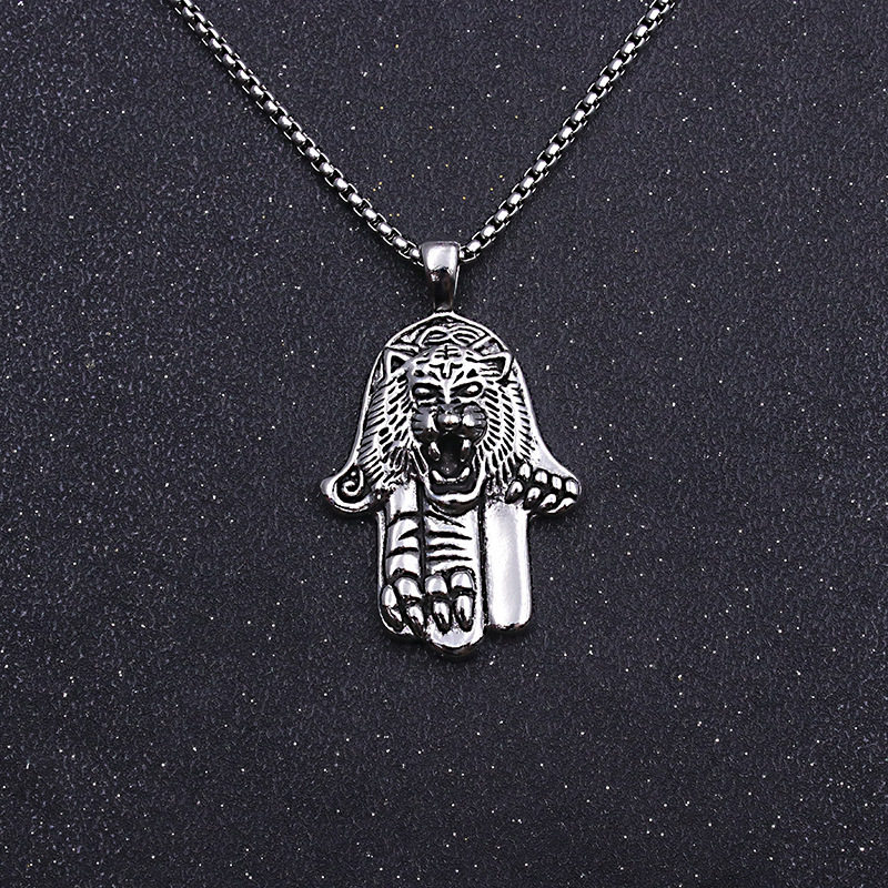 欧美复古老虎头手掌十字架钛钢链条珍珠项链不锈钢链条简约毛衣链