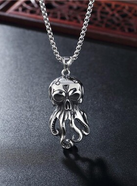 跨境热销欧美饰品不锈钢章鱼项链吊坠个性立体乌贼毛衣项链