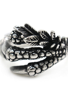 欧美个性饰品批发男士戒指 复古生肖翼鹰爪龙爪开口指环