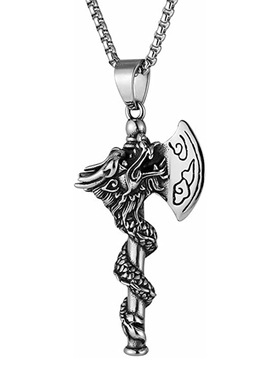 外贸饰品批发 北欧神话龙斧头钛钢不锈钢项链 男士嘻哈项链批发