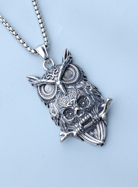 朋克风格钛钢链条欧美个性复古吊坠潮男女生时尚猫头鹰项链个性女