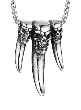 2025外贸饰品批发时尚吊坠潮牌骷髅头印第安狼牙不锈钢项链挂饰
